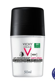 Шариковый дезодорант-антиперспирант Vichy Homme Anti-Perspirant Anti-Stain 48H против белых следов и желтых пятен, 50 мл