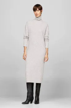 Женское светло-серое шерстяное платье WOOL CASH ROLL-NK LS LONG Серый XS Tommy Hilfiger WW0WW43080
