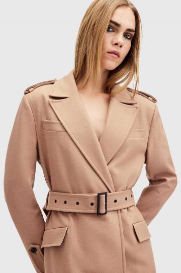 Шерстяное пальто AllSaints AUGUSTA цвет бежевый переходное двубортное W058OA Шерстяное пальто AllSaints AUGUSTA цвет бежевый переходное двубортное W058OA