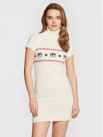 Chiara Ferragni Трикотажна сукня 73CBOM96 Білий Slim Fit Chiara Ferragni Трикотажна сукня 73CBOM96 Білий Slim Fit