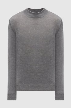 Серый меланжевый джемпер из кашемира, шелка и конопля