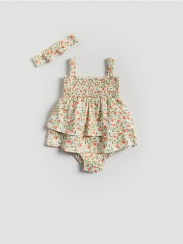 Reserved - Квітковий комбінезон із повязкою na голову - кремовий - 878CY-01X