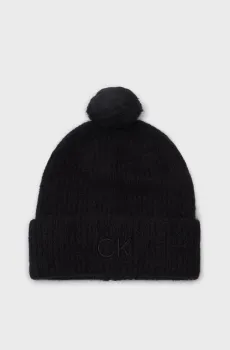 Женская черная шерстяная шапка CK EMBROIDERY AIRY POMPOM BEANIE Черный ONESIZE Calvin Klein K60K612586