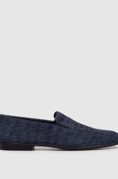 Синие лоферы из кожи крокодила с эффектом нубука