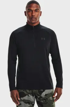 Мужской черный лонгслив UA Tech 2.0 1/2 Zip Черный S Under Armour 1328495-001