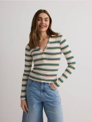 Reserved - Смугастий лонгслів поло - різнобарвний - WU837-MLC