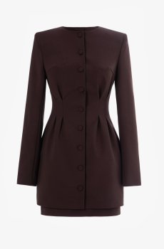 Комплект із сукні міні та спідниці у шоколадному відтінку