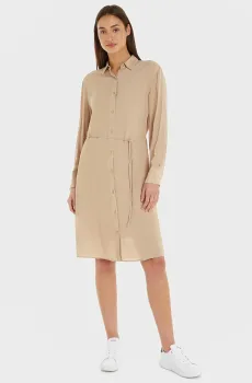 Женское бежевое платье FLUID VISCOSE CREPE KNEE DRESS Бежевый XS Tommy Hilfiger WW0WW40563