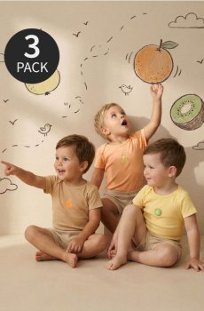 Бавовняне дитяче боді з фруктовим принтом 3 pack - бежевий
