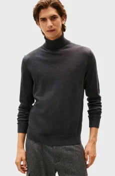 Мужской темно-серый шерстяной гольф FINE MERINO ROLL Серый M Tommy Hilfiger MW0MW40905