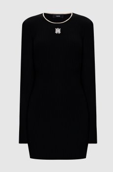 Черное платье мини в рубчик