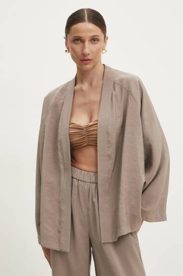 Двусторонний пиджак Answear Lab цвет бежевый oversize однотонная Двусторонний пиджак Answear Lab цвет бежевый oversize однотонная