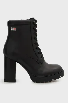 Женские черные кожаные ботильоны LACE UP HIGH HEEL Черный 39 Tommy Jeans EN0EN03109