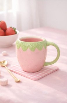 Ручно розписана чашка у формі полуниці - пастельний рожевий
