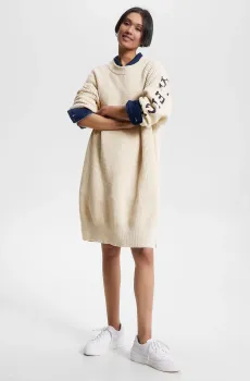 Женское бежевое платье PLACED HILFIGER SWEATER DRESS Бежевый M Tommy Hilfiger WW0WW39375