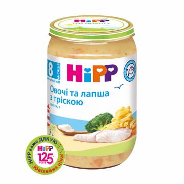 Детское рыбо-овощное пюре HiPP Овощи и лапша с треской, с 8 месяцев, 220 г Детское рыбо-овощное пюре HiPP Овощи и лапша с треской, с 8 месяцев, 220 г