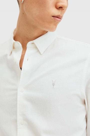 Хлопковая рубашка AllSaints LOVELL LS SHIRT мужская цвет белый slim классический воротник M152SB Хлопковая рубашка AllSaints LOVELL LS SHIRT мужская цвет белый slim классический воротник M152SB