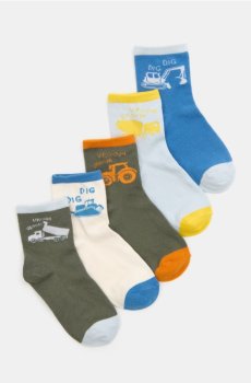Шкарпетки з мотивом будівельної техніки, набір із 5 - свіжий зелений