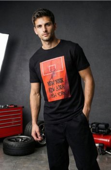 Бавовняна oversize футболка з принтом - чорний