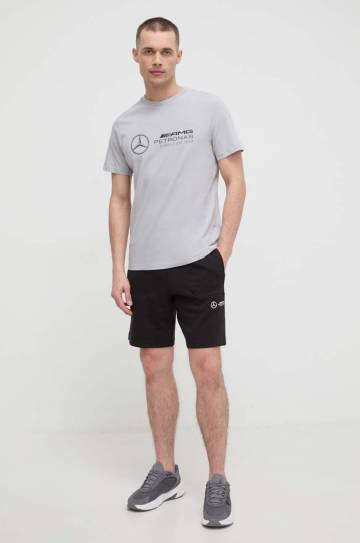 Хлопковая футболка Puma мужской цвет серый с принтом Хлопковая футболка Puma мужской цвет серый с принтом