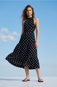 Віскозна міді сукня в горошок з завязкою на декольте halter - різнобарвний
