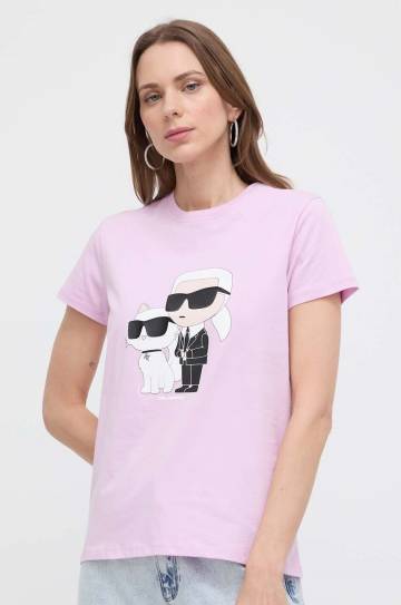 Хлопковая футболка Karl Lagerfeld цвет розовый Хлопковая футболка Karl Lagerfeld цвет розовый