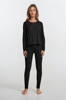 Рифлена двокомплектна піжама - чорний