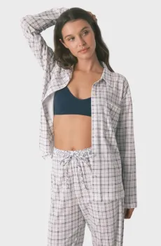 Женская светло-серая пижама в клетку (рубашка, брюки) Серый M womensecret 3793068
