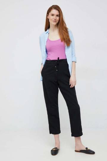 Брюки с примесью льна Tommy Hilfiger цвет чёрный прямое высокая посадка Брюки с примесью льна Tommy Hilfiger цвет чёрный прямое высокая посадка