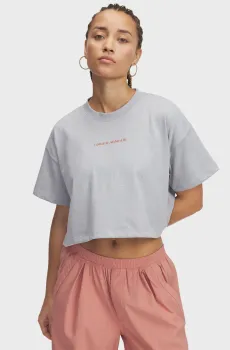 Женская серая футболка UA W VARSITY MIX HW SS CROP Серый L Under Armour 1389156-011
