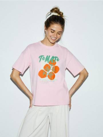 Reserved - Футболка оверсайз з принтом - рожевий - 361GU-30X