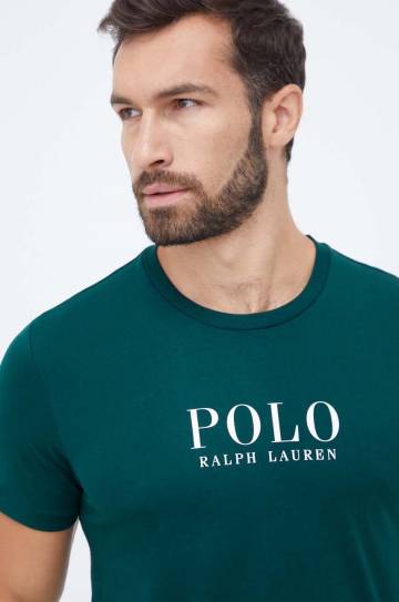 Хлопковая пижамная футболка Polo Ralph Lauren цвет синий с принтом Хлопковая пижамная футболка Polo Ralph Lauren цвет синий с принтом