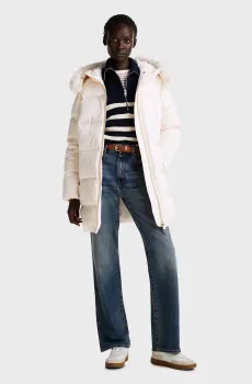 Женский белый пуховик MW DOWN SHIMMER COAT WITH FUR Белый XS Tommy Hilfiger WW0WW43521