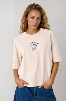 Бавовняна футболка з вишивкою - нюдовий