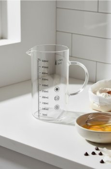 Скляний мірний кухоль з ручкою - clear