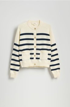 Reserved - Бавовняний смугастий кардиган - темно-синій - 191HW-59X