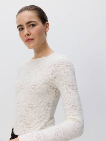 Reserved - Мереживне боді з довгими рукавами - кремовий - 460GA-01X