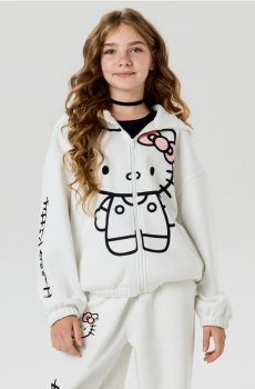 Oversize худі на блискавці з капюшоном Hello Kitty - кремовий