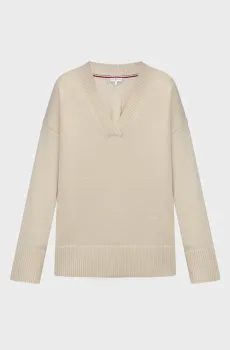 Женский бежевый пуловер WOOL BLEND V-NK OVERSIZED SWT Бежевый S Tommy Hilfiger WW0WW44138