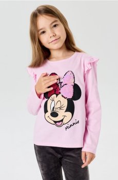 Бавовняна футболка з аплікацією з паєток Minnie Mouse - пастельний рожевий