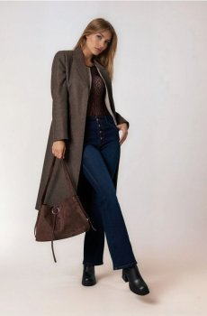 Сумка через плече з штучного замші - темно коричневий