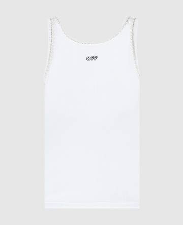 Белый топ в рубчик с открытой спиной с кристаллами и бусинами Белый топ в рубчик с открытой спиной с кристаллами и бусинами