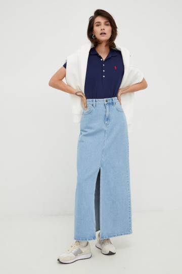 Поло Polo Ralph Lauren женский цвет синий с воротником Поло Polo Ralph Lauren женский цвет синий с воротником