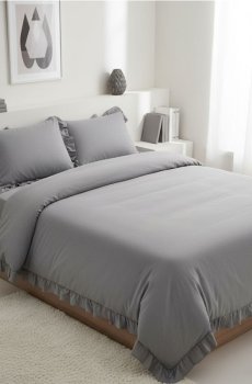Комплект постільної білизни з воланами та делікатною текстурою - темно-сірий