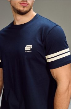 Бавовняна футболка з принтом - темно-синій