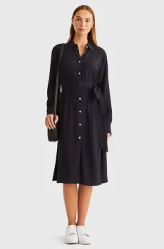 Женское темно-синее платье CREPE KNEE SHIRT DRESS LS Синий S Tommy Hilfiger WW0WW37327