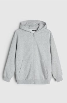 Кофта oversize на блискавці з капюшоном - сірий