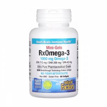 Омега-3 Natural Factors RxOmega-3 Mini-Gels 1060 мг, 60 мини капсул Омега-3 Natural Factors RxOmega-3 Mini-Gels 1060 мг, 60 мини капсул