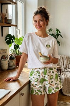 Двокомпонентна піжама з принтом matcha - світло-зелений
