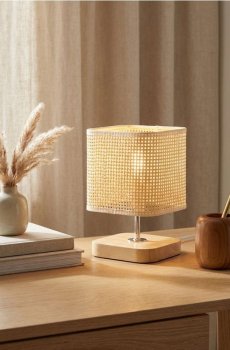 Настільна LED лампа з плетеним абажуром - нюдовий